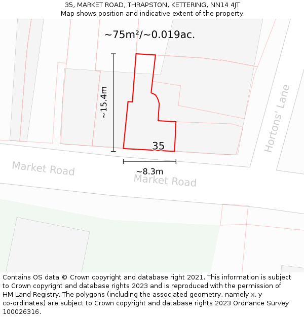 35, MARKET ROAD, THRAPSTON, KETTERING, NN14 4JT: Plot and title map