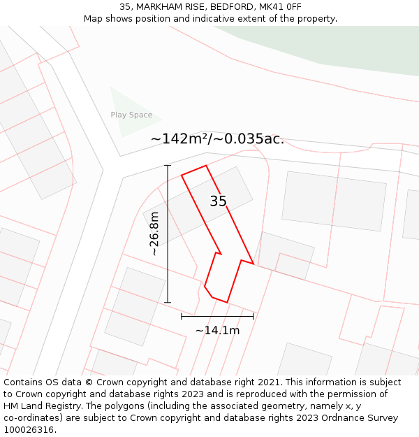 35, MARKHAM RISE, BEDFORD, MK41 0FF: Plot and title map