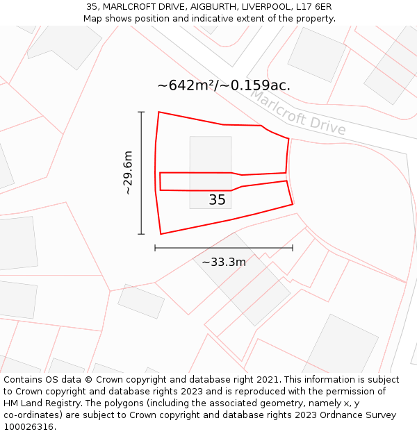 35, MARLCROFT DRIVE, AIGBURTH, LIVERPOOL, L17 6ER: Plot and title map