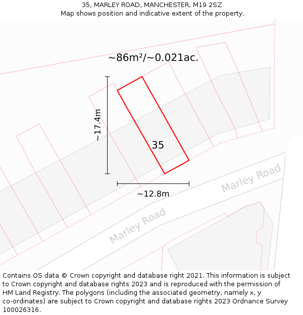 35, MARLEY ROAD, MANCHESTER, M19 2SZ: Plot and title map