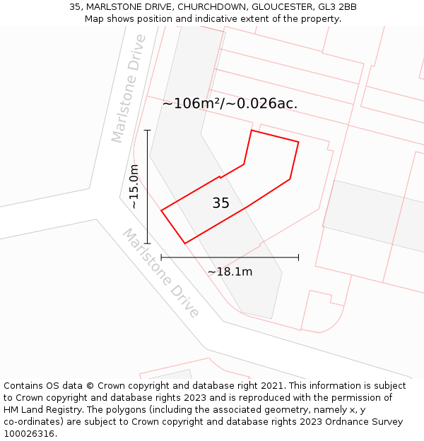 35, MARLSTONE DRIVE, CHURCHDOWN, GLOUCESTER, GL3 2BB: Plot and title map