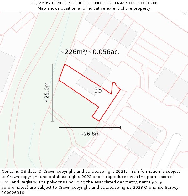 35, MARSH GARDENS, HEDGE END, SOUTHAMPTON, SO30 2XN: Plot and title map