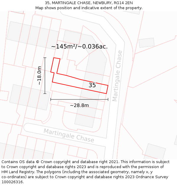 35, MARTINGALE CHASE, NEWBURY, RG14 2EN: Plot and title map