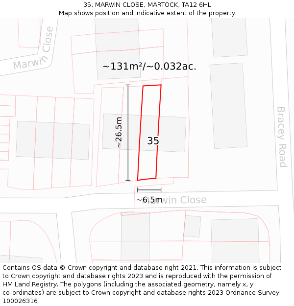 35, MARWIN CLOSE, MARTOCK, TA12 6HL: Plot and title map