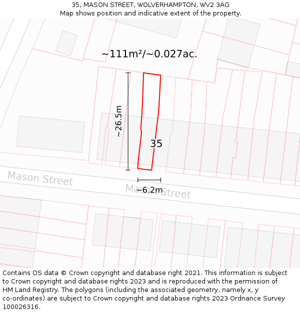 35, MASON STREET, WOLVERHAMPTON, WV2 3AG: Plot and title map