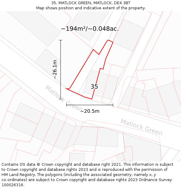 35, MATLOCK GREEN, MATLOCK, DE4 3BT: Plot and title map