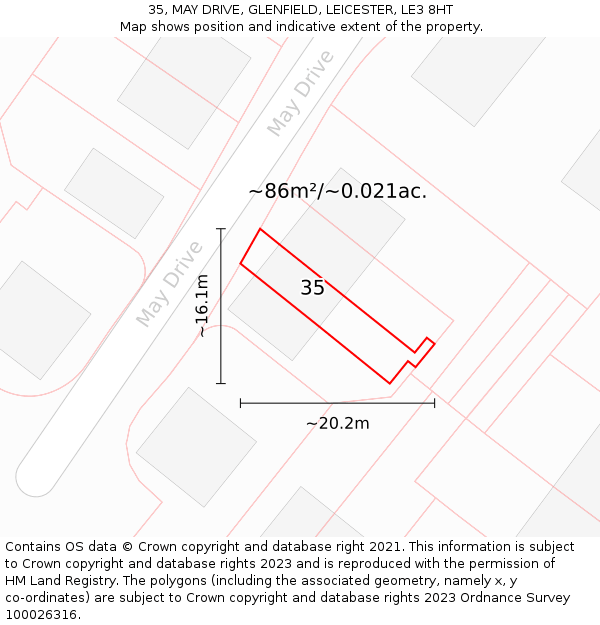 35, MAY DRIVE, GLENFIELD, LEICESTER, LE3 8HT: Plot and title map
