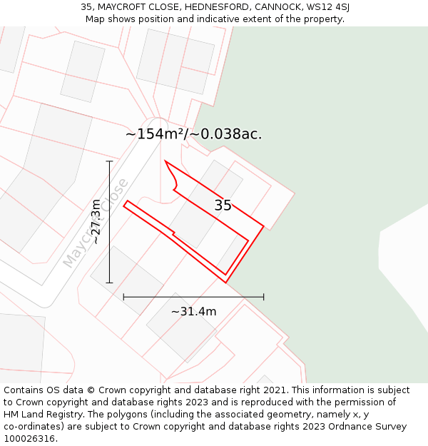 35, MAYCROFT CLOSE, HEDNESFORD, CANNOCK, WS12 4SJ: Plot and title map
