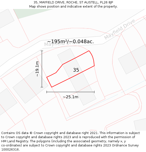 35, MAYFIELD DRIVE, ROCHE, ST AUSTELL, PL26 8JP: Plot and title map