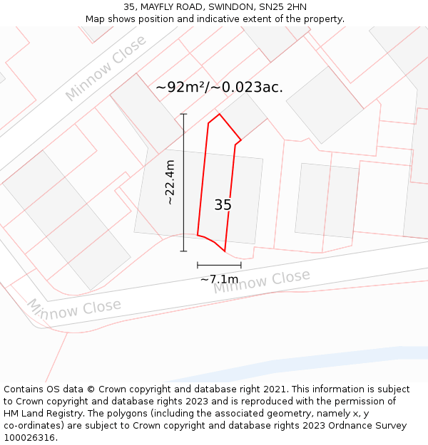 35, MAYFLY ROAD, SWINDON, SN25 2HN: Plot and title map
