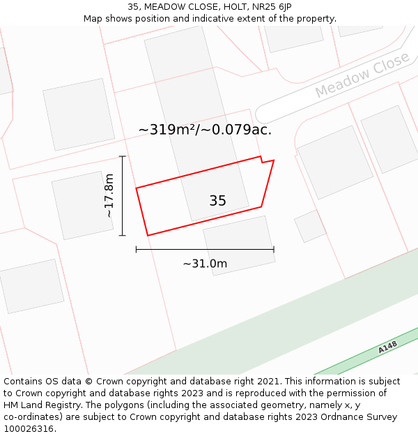 35, MEADOW CLOSE, HOLT, NR25 6JP: Plot and title map