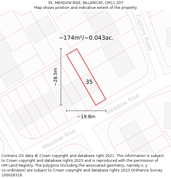 35, MEADOW RISE, BILLERICAY, CM11 2DT: Plot and title map