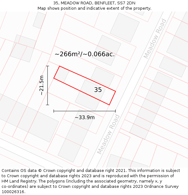 35, MEADOW ROAD, BENFLEET, SS7 2DN: Plot and title map