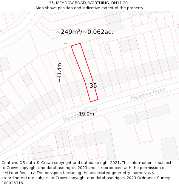 35, MEADOW ROAD, WORTHING, BN11 2RH: Plot and title map