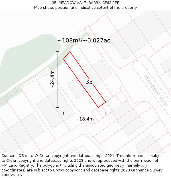 35, MEADOW VALE, BARRY, CF63 1ER: Plot and title map
