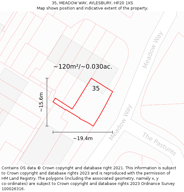 35, MEADOW WAY, AYLESBURY, HP20 1XS: Plot and title map