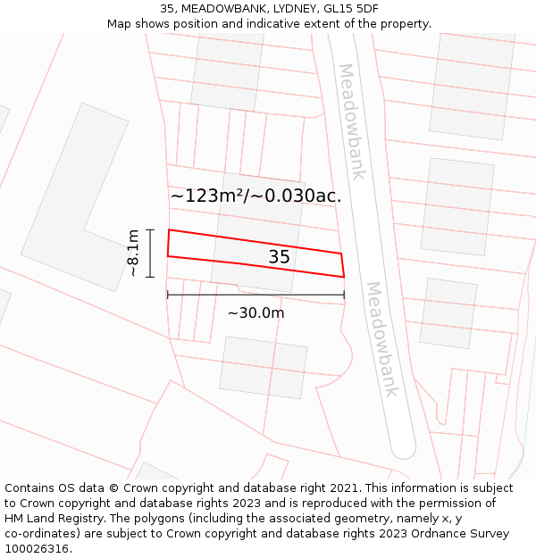 35, MEADOWBANK, LYDNEY, GL15 5DF: Plot and title map