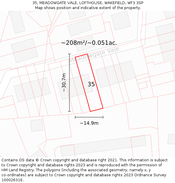 35, MEADOWGATE VALE, LOFTHOUSE, WAKEFIELD, WF3 3SP: Plot and title map