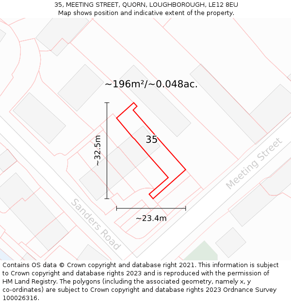 35, MEETING STREET, QUORN, LOUGHBOROUGH, LE12 8EU: Plot and title map
