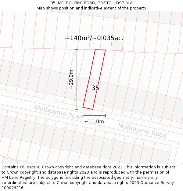 35, MELBOURNE ROAD, BRISTOL, BS7 8LA: Plot and title map