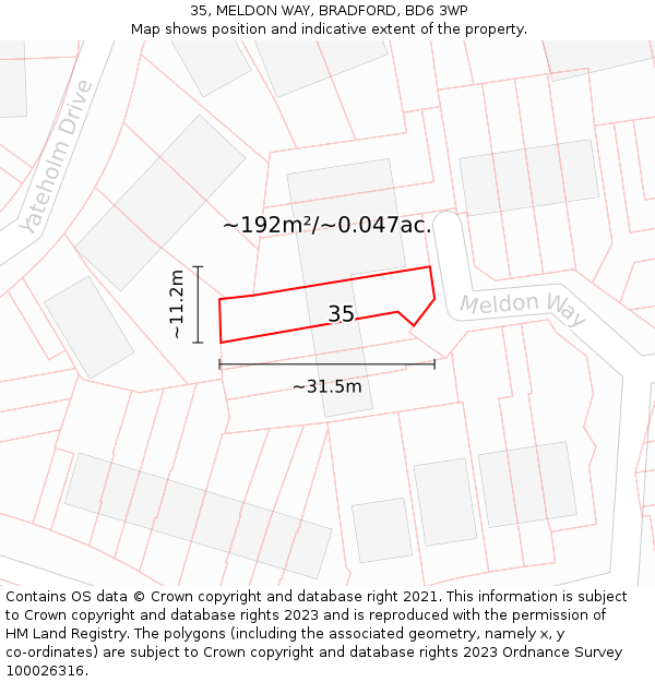35, MELDON WAY, BRADFORD, BD6 3WP: Plot and title map
