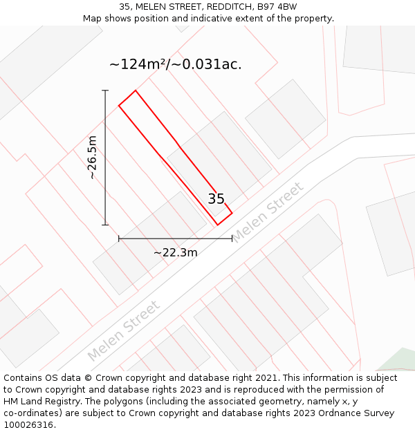 35, MELEN STREET, REDDITCH, B97 4BW: Plot and title map