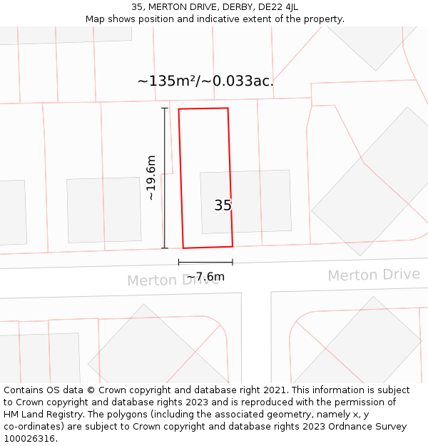 35, MERTON DRIVE, DERBY, DE22 4JL: Plot and title map