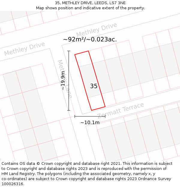 35, METHLEY DRIVE, LEEDS, LS7 3NE: Plot and title map