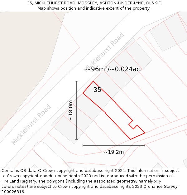 35, MICKLEHURST ROAD, MOSSLEY, ASHTON-UNDER-LYNE, OL5 9JF: Plot and title map
