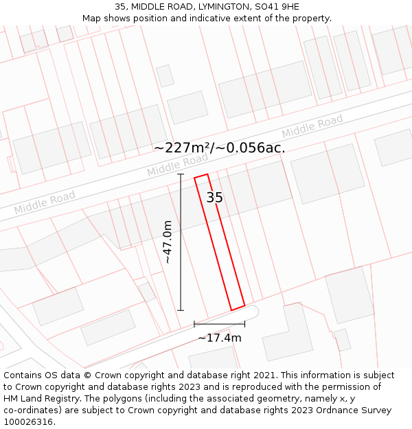 35, MIDDLE ROAD, LYMINGTON, SO41 9HE: Plot and title map