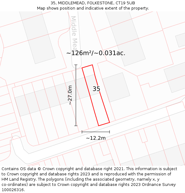 35, MIDDLEMEAD, FOLKESTONE, CT19 5UB: Plot and title map