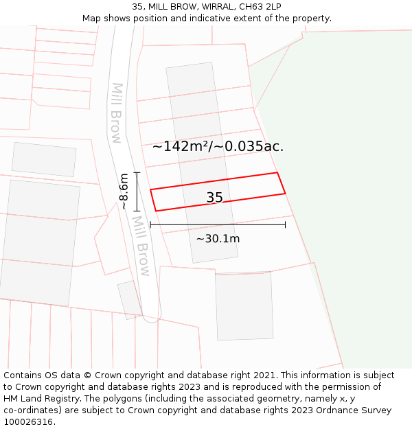 35, MILL BROW, WIRRAL, CH63 2LP: Plot and title map