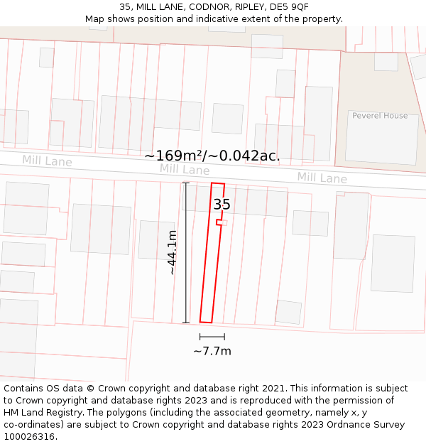 35, MILL LANE, CODNOR, RIPLEY, DE5 9QF: Plot and title map