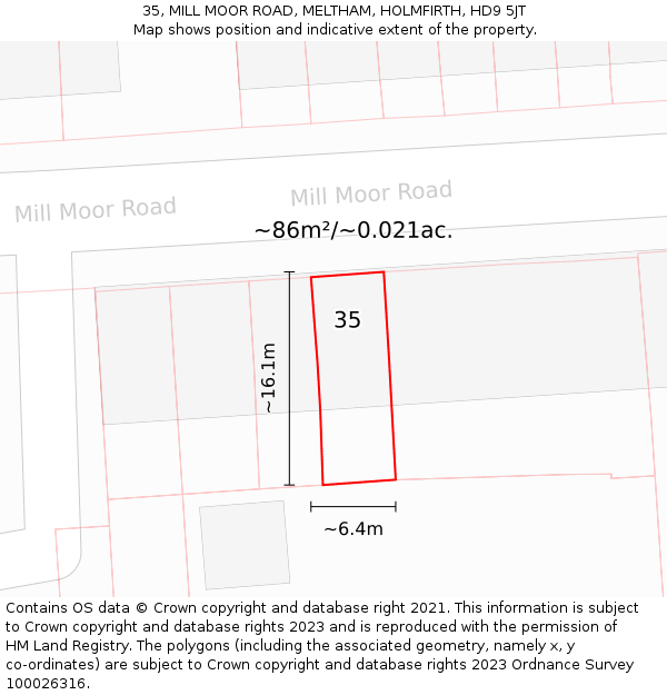 35, MILL MOOR ROAD, MELTHAM, HOLMFIRTH, HD9 5JT: Plot and title map
