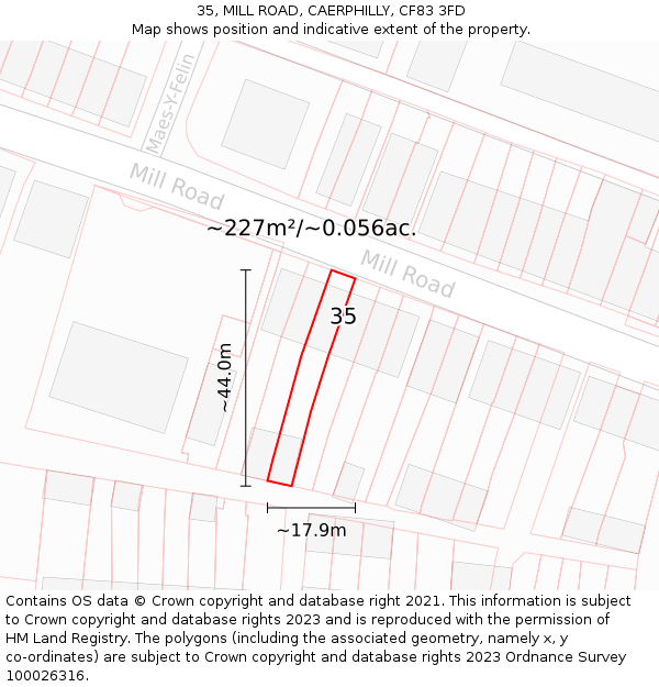 35, MILL ROAD, CAERPHILLY, CF83 3FD: Plot and title map