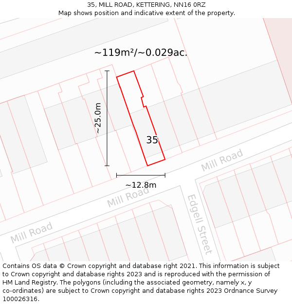 35, MILL ROAD, KETTERING, NN16 0RZ: Plot and title map
