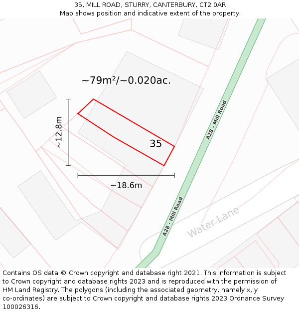 35, MILL ROAD, STURRY, CANTERBURY, CT2 0AR: Plot and title map