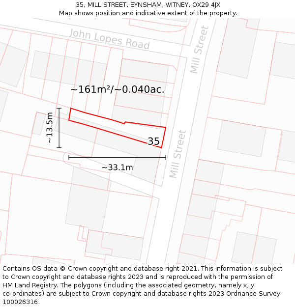 35, MILL STREET, EYNSHAM, WITNEY, OX29 4JX: Plot and title map