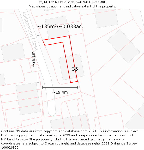 35, MILLENNIUM CLOSE, WALSALL, WS3 4PL: Plot and title map