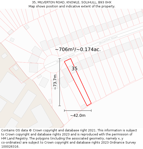 35, MILVERTON ROAD, KNOWLE, SOLIHULL, B93 0HX: Plot and title map
