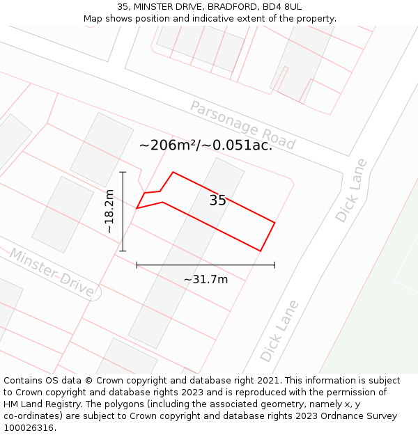 35, MINSTER DRIVE, BRADFORD, BD4 8UL: Plot and title map