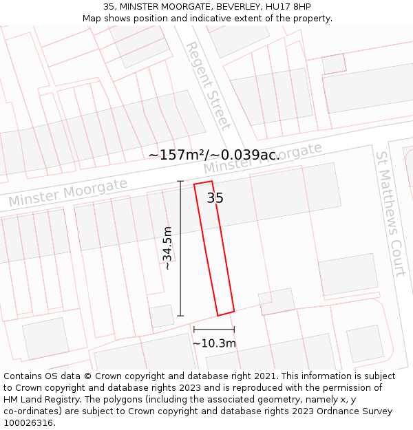 35, MINSTER MOORGATE, BEVERLEY, HU17 8HP: Plot and title map