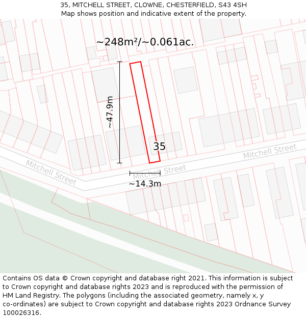 35, MITCHELL STREET, CLOWNE, CHESTERFIELD, S43 4SH: Plot and title map