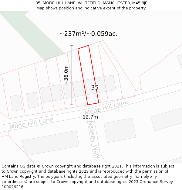 35, MODE HILL LANE, WHITEFIELD, MANCHESTER, M45 8JF: Plot and title map