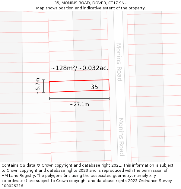 35, MONINS ROAD, DOVER, CT17 9NU: Plot and title map