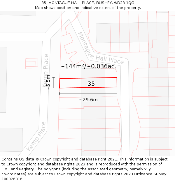 35, MONTAGUE HALL PLACE, BUSHEY, WD23 1QG: Plot and title map
