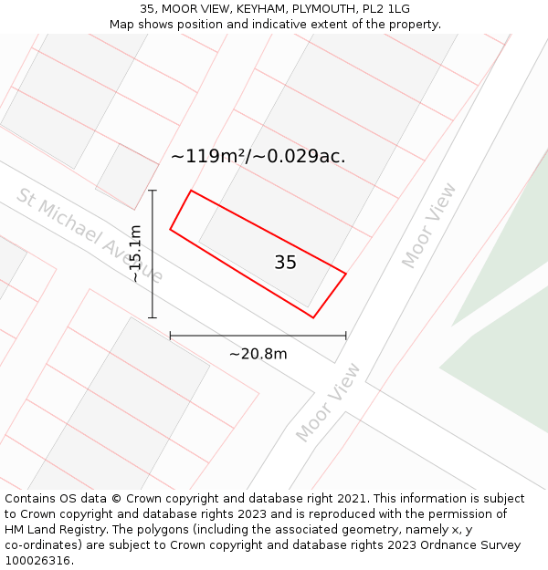 35, MOOR VIEW, KEYHAM, PLYMOUTH, PL2 1LG: Plot and title map