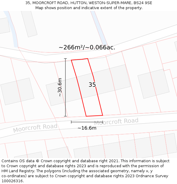 35, MOORCROFT ROAD, HUTTON, WESTON-SUPER-MARE, BS24 9SE: Plot and title map