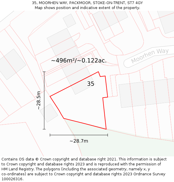 35, MOORHEN WAY, PACKMOOR, STOKE-ON-TRENT, ST7 4GY: Plot and title map