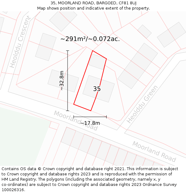 35, MOORLAND ROAD, BARGOED, CF81 8UJ: Plot and title map